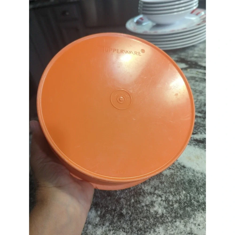 Vintage Tupperware 1204-2 Harvest Orange Filigree Canister Servalier Lid Plastic